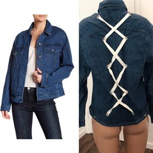 Lush back lace up denim jacket
